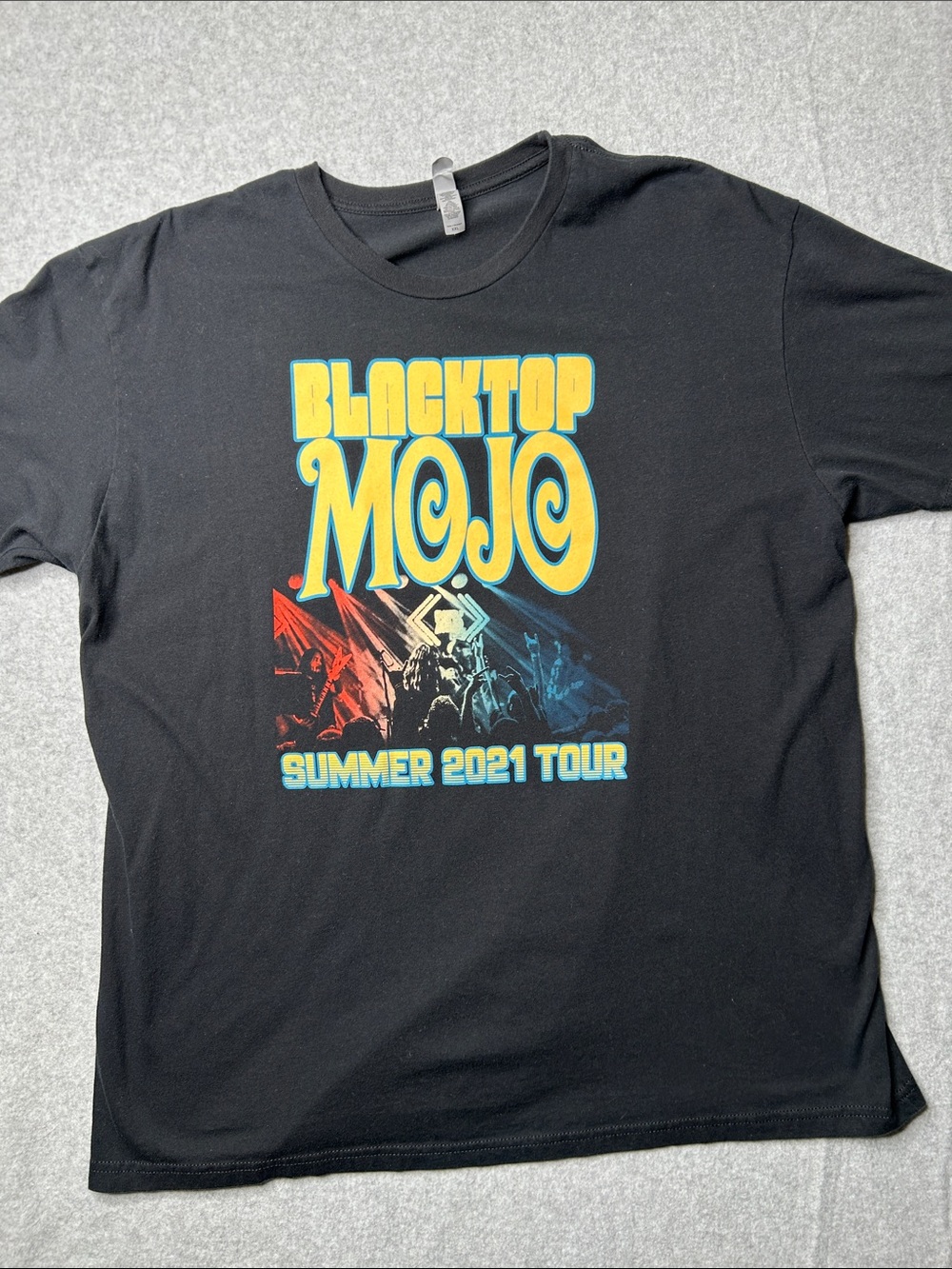 Next Level Apparel Black 'Blacktop Mojo' Graphic Tee with Yellow & Blue Print